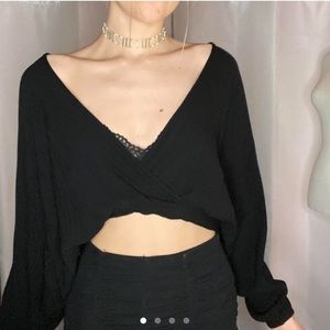 Black wrap surplice top